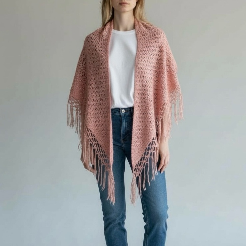 Mohair Crochet Shawl with Fringe - Picture 6 of 6